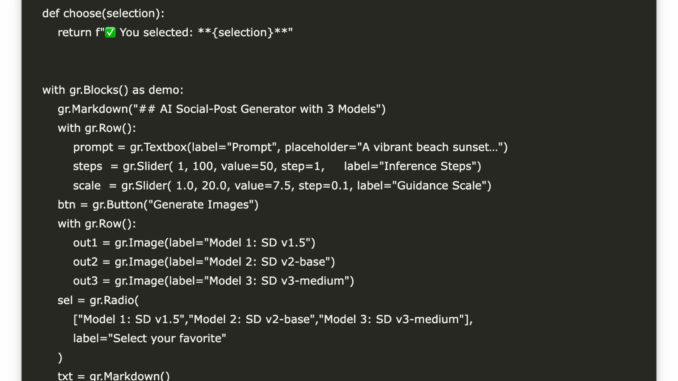 A Coding Guide to Compare Three Stability AI Diffusion Models A Coding Guide to Compare Three Stability AI Diffusion Models (v1.5, v2-Base & SD3-Medium) Diffusion Capabilities Side-by-Side in Google Colab Using Gradio