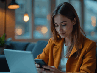 A Lady Using Smartphone and a Laptop