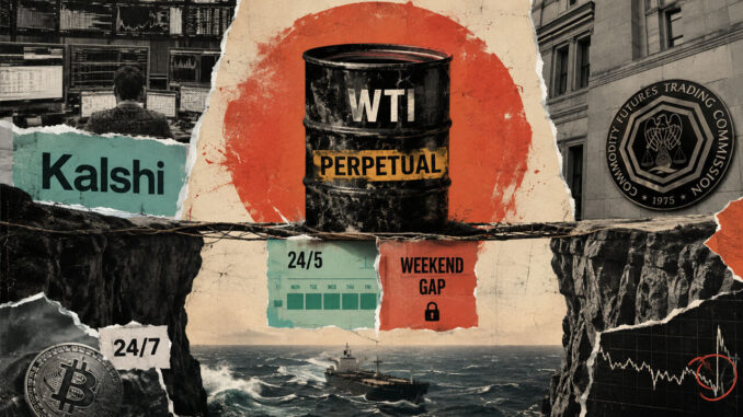 Kalshi's new oil contract promises non-stop exposure, but a hidden flaw could expose traders to massive weekend shocks